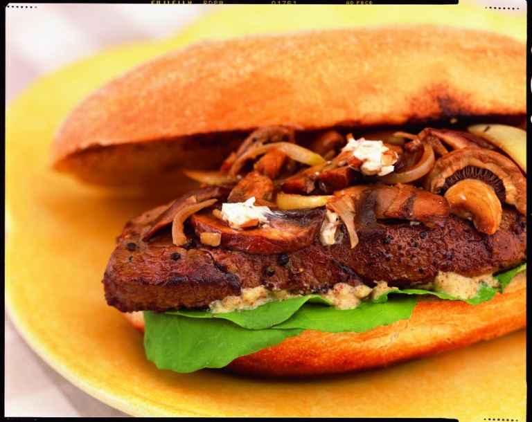 Beef Steak Sandwich with Balsamic Mushrooms and Chèvre