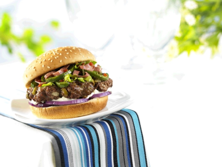 Muffletta-Style Inside Out Sirloin Beef Burgers