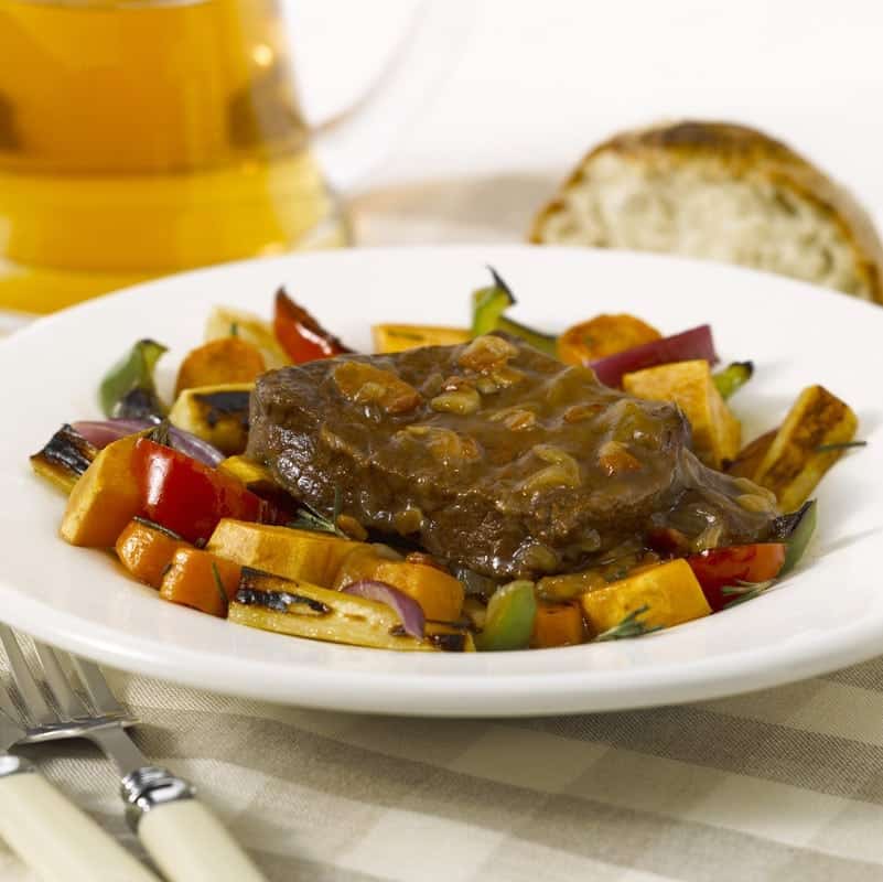 Brewed Beef with Roasted Root Vegetables