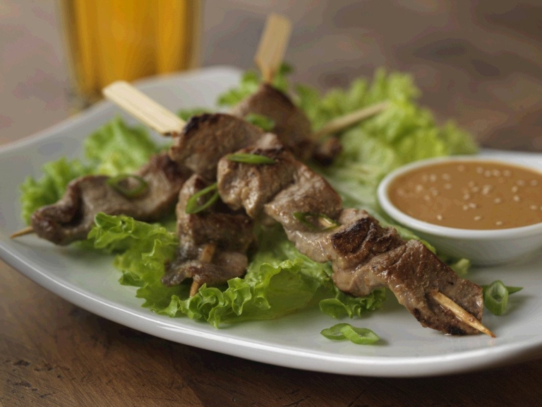 Beef Steak Brochettes with Peanut Dipping Sauce