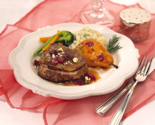 Canadian-Beef-Port-Glazed-Beef-Steak-with-Poached-Pears-and-Blue-Cheese