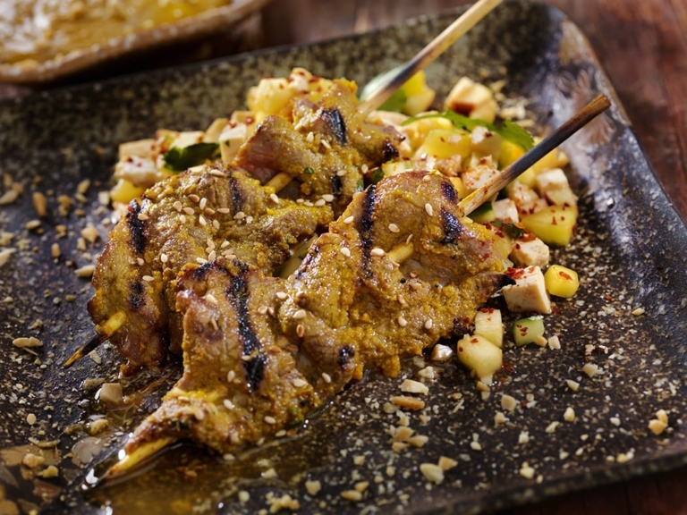 Singapore Beef Satay with Rojak Salad