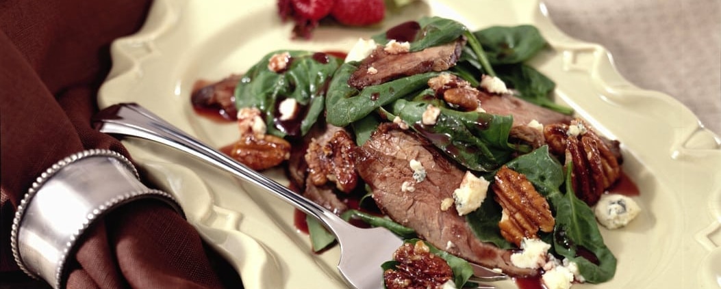 Beef and Spinach Salad with Candied Pecans