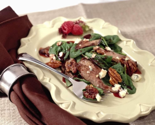 Beef and Spinach Salad with Candied Pecans