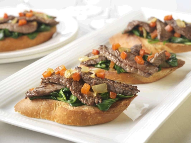 Balsamic and Red Wine Glazed Beef Bruschetta