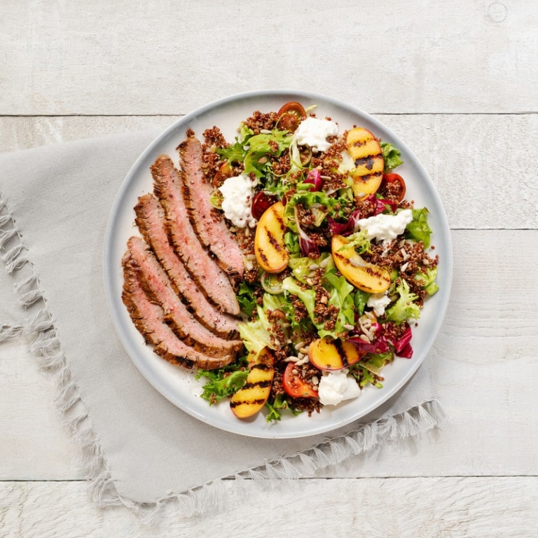 Marinated Flank Steak and Summer Peach & Quinoa Salad