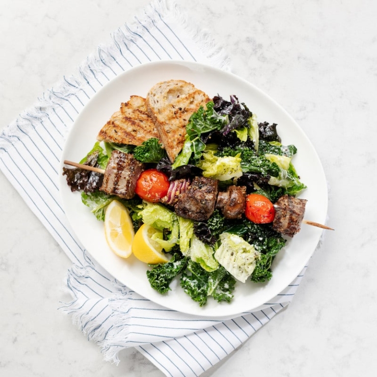Steakhouse Skewers with Kale Caesar