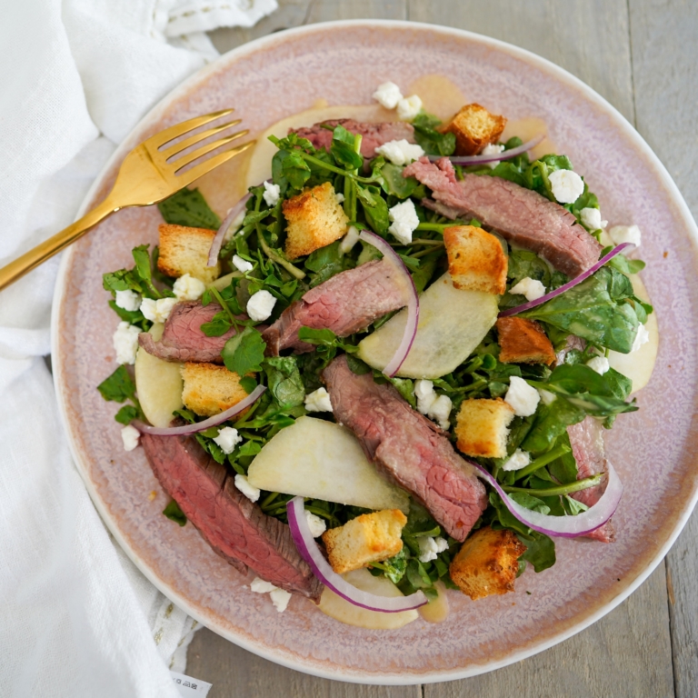Pear with Grilled Steak Salad