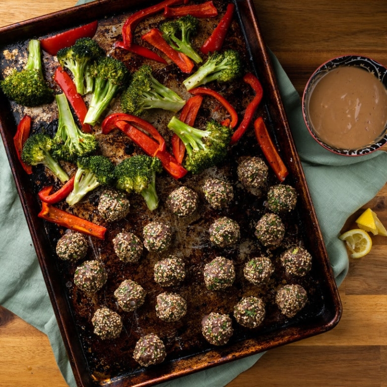 Asian Inspired Big Batch Meatballs with Broccoli and Peppers