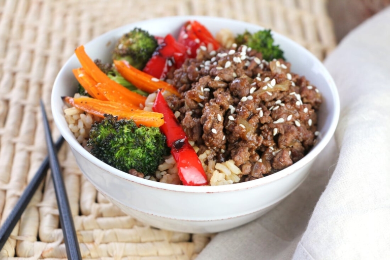 Beef Asian Bowls with Oven Roasted Veg