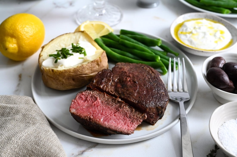 Panseared Filet Mignon with Herbed Butter Baste Canadian Beef