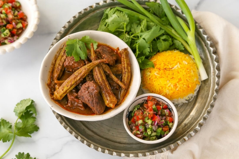 Persian Okra Stew (Khoresh Bamieh)