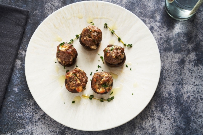 Air-fried Beef and Blue Cheese Stuffed Mushroom Bites