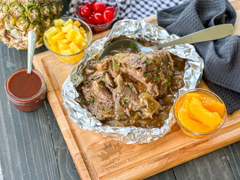 Foil-Wrapped Cross Rib Pot Roast with Punch Bowl BBQ Sauce